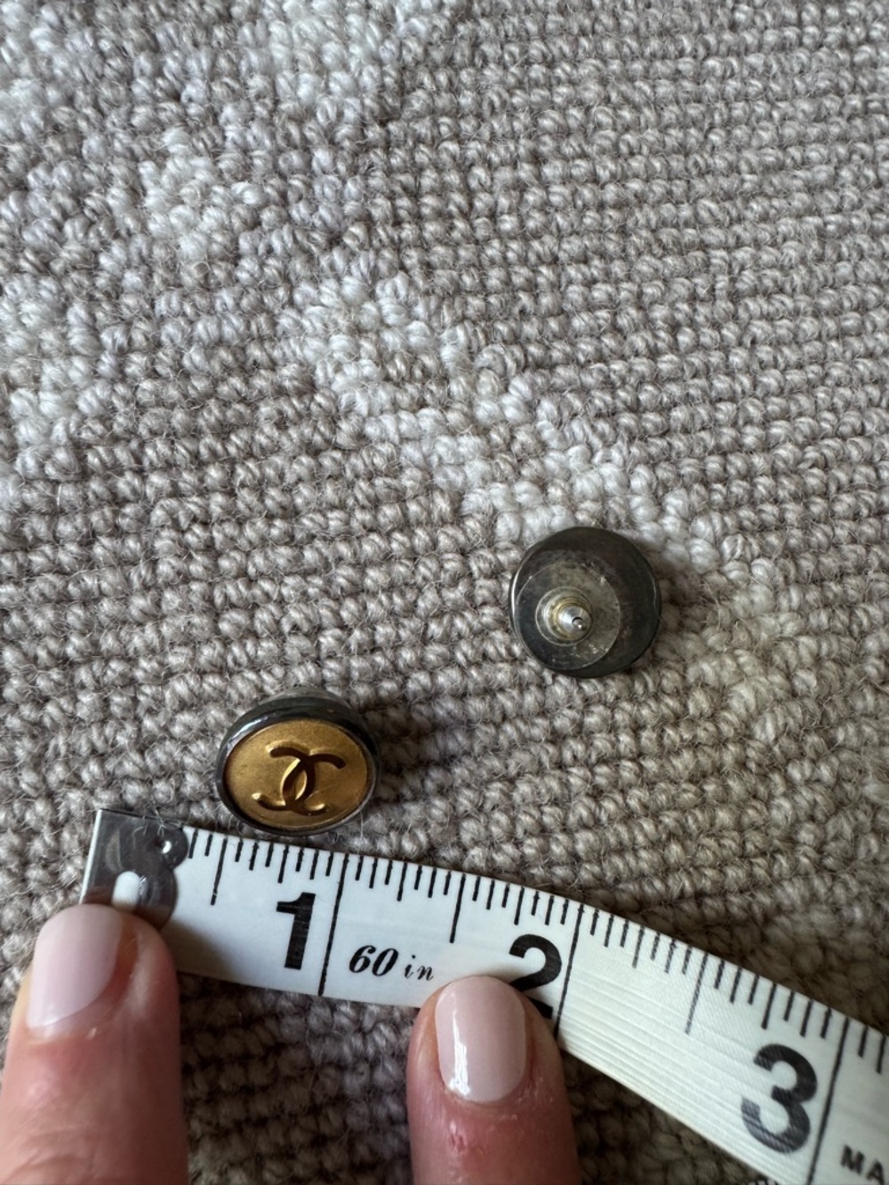Upcycled Vintage Chanel Button Earrings Gold Tone CC Logo Stud Style - Picture 6 of 6